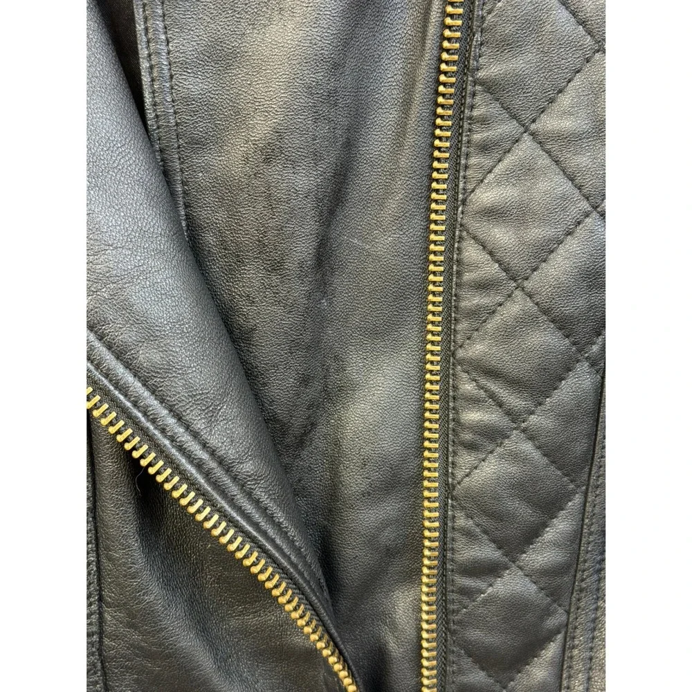 Michael Kors Womens Black Quilted Leather Moto Jacket Gold‎ Hardware Size S